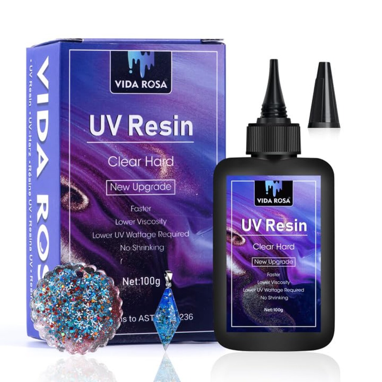 UV Resin 100g- VIDA ROSA RESIN Crystal Clear Hard Ultraviolet Curing Epoxy Resin For Jewellry Making Art Pendants, Earrings, Necklaces, Bracelets, Nail Art Accessories
